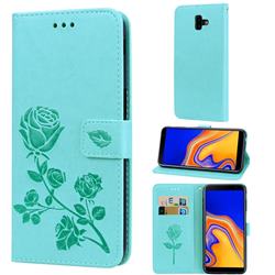 Embossing Rose Flower Leather Wallet Case for Samsung Galaxy J6 Plus / J6 Prime - Green