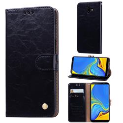 Luxury Retro Oil Wax PU Leather Wallet Phone Case for Samsung Galaxy J6 Plus / J6 Prime - Deep Black