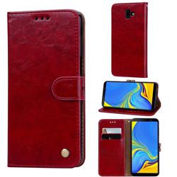 Luxury Retro Oil Wax PU Leather Wallet Phone Case for Samsung Galaxy J6 Plus / J6 Prime - Brown Red