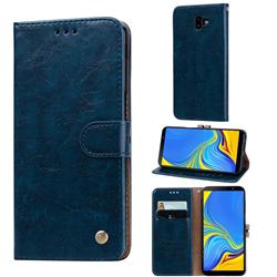 Luxury Retro Oil Wax PU Leather Wallet Phone Case for Samsung Galaxy J6 Plus / J6 Prime - Sapphire