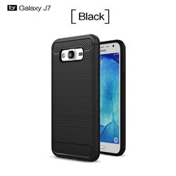 Luxury Carbon Fiber Brushed Wire Drawing Silicone TPU Back Cover for Samsung Galaxy J7 2015 J700 (Black)
