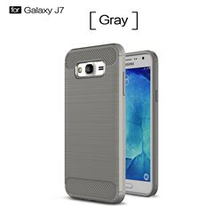 Luxury Carbon Fiber Brushed Wire Drawing Silicone TPU Back Cover for Samsung Galaxy J7 2015 J700 (Gray)