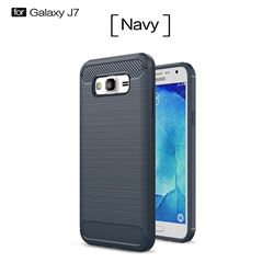 Luxury Carbon Fiber Brushed Wire Drawing Silicone TPU Back Cover for Samsung Galaxy J7 2015 J700 (Navy)