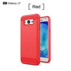 Luxury Carbon Fiber Brushed Wire Drawing Silicone TPU Back Cover for Samsung Galaxy J7 2015 J700 (Red)