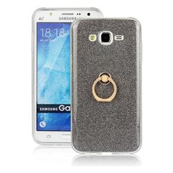 Luxury Soft TPU Glitter Back Ring Cover with 360 Rotate Finger Holder Buckle for Samsung Galaxy J7 2015 J700 - Black