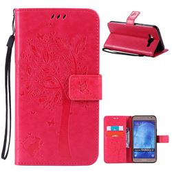 Embossing Butterfly Tree Leather Wallet Case for Samsung Galaxy J7 J700 - Rose