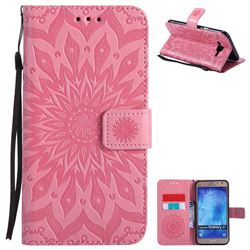 Embossing Sunflower Leather Wallet Case for Samsung Galaxy J7 2015 J700 - Pink