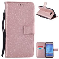 Embossing Sunflower Leather Wallet Case for Samsung Galaxy J7 2015 J700 - Rose Gold