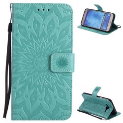 Embossing Sunflower Leather Wallet Case for Samsung Galaxy J7 2015 J700 - Green