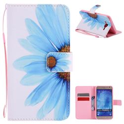 Blue Sunflower PU Leather Wallet Case for Samsung Galaxy J7 2015 J700