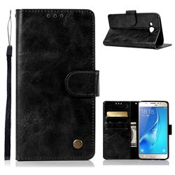 Luxury Retro Leather Wallet Case for Samsung Galaxy J7 2015 J700 - Black