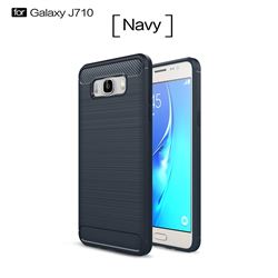 Luxury Carbon Fiber Brushed Wire Drawing Silicone TPU Back Cover for Samsung Galaxy J7 2016 J710 (Navy)