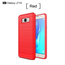 Luxury Carbon Fiber Brushed Wire Drawing Silicone TPU Back Cover for Samsung Galaxy J7 2016 J710 (Red)