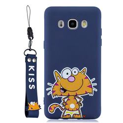 Blue Cute Cat Soft Kiss Candy Hand Strap Silicone Case for Samsung Galaxy J7 2016 J710
