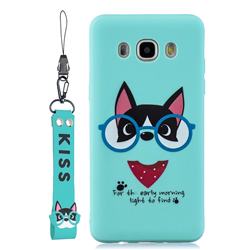 Green Glasses Dog Soft Kiss Candy Hand Strap Silicone Case for Samsung Galaxy J7 2016 J710