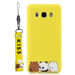 Yellow Bear Family Soft Kiss Candy Hand Strap Silicone Case for Samsung Galaxy J7 2016 J710