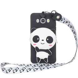White Panda Neck Lanyard Zipper Wallet Silicone Case for Samsung Galaxy J7 2016 J710