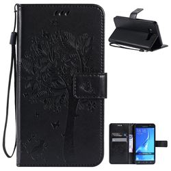 Embossing Butterfly Tree Leather Wallet Case for Samsung Galaxy J7 2016 J710 - Black
