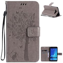 Embossing Butterfly Tree Leather Wallet Case for Samsung Galaxy J7 2016 J710 - Grey
