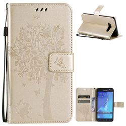 Embossing Butterfly Tree Leather Wallet Case for Samsung Galaxy J7 2016 J710 - Champagne