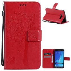 Embossing Butterfly Tree Leather Wallet Case for Samsung Galaxy J7 2016 J710 - Red