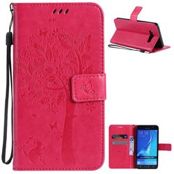 Embossing Butterfly Tree Leather Wallet Case for Samsung Galaxy J7 2016 J710 - Rose