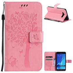 Embossing Butterfly Tree Leather Wallet Case for Samsung Galaxy J7 2016 J710 - Pink