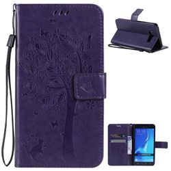 Embossing Butterfly Tree Leather Wallet Case for Samsung Galaxy J7 2016 J710 - Purple