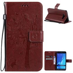 Embossing Butterfly Tree Leather Wallet Case for Samsung Galaxy J7 2016 J710 - Brown