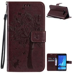 Embossing Butterfly Tree Leather Wallet Case for Samsung Galaxy J7 2016 J710 - Coffee