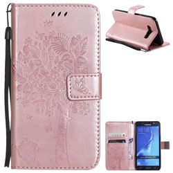 Embossing Butterfly Tree Leather Wallet Case for Samsung Galaxy J7 2016 J710 - Rose Pink