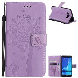 Embossing Butterfly Tree Leather Wallet Case for Samsung Galaxy J7 2016 J710 - Violet