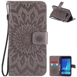 Embossing Sunflower Leather Wallet Case for Samsung Galaxy J7 2016 J710 - Gray