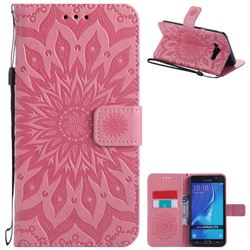 Embossing Sunflower Leather Wallet Case for Samsung Galaxy J7 2016 J710 - Pink