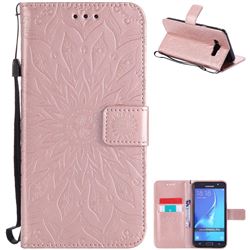Embossing Sunflower Leather Wallet Case for Samsung Galaxy J7 2016 J710 - Rose Gold