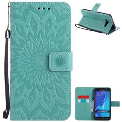 Embossing Sunflower Leather Wallet Case for Samsung Galaxy J7 2016 J710 - Green