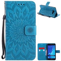Embossing Sunflower Leather Wallet Case for Samsung Galaxy J7 2016 J710 - Blue