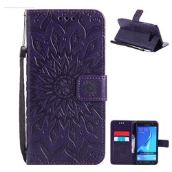 Embossing Sunflower Leather Wallet Case for Samsung Galaxy J7 2016 J710 - Purple