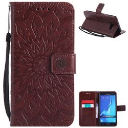 Embossing Sunflower Leather Wallet Case for Samsung Galaxy J7 2016 J710 - Brown