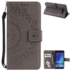 Intricate Embossing Datura Leather Wallet Case for Samsung Galaxy J7 2016 J710 - Gray
