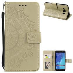 Intricate Embossing Datura Leather Wallet Case for Samsung Galaxy J7 2016 J710 - Golden
