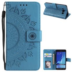 Intricate Embossing Datura Leather Wallet Case for Samsung Galaxy J7 2016 J710 - Blue