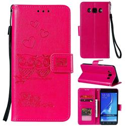 Embossing Owl Couple Flower Leather Wallet Case for Samsung Galaxy J7 2016 J710 - Red