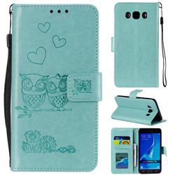 Embossing Owl Couple Flower Leather Wallet Case for Samsung Galaxy J7 2016 J710 - Green