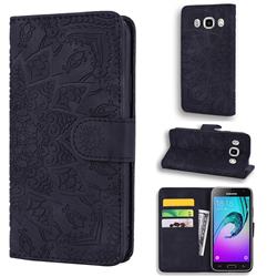 Retro Embossing Mandala Flower Leather Wallet Case for Samsung Galaxy J7 2016 J710 - Black