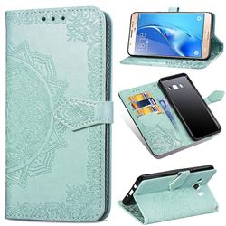 Embossing Imprint Mandala Flower Leather Wallet Case for Samsung Galaxy J7 2016 J710 - Green