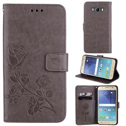 Embossing Rose Flower Leather Wallet Case for Samsung Galaxy J7 2016 J710 - Grey