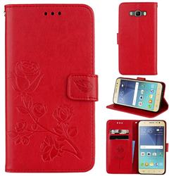 Embossing Rose Flower Leather Wallet Case for Samsung Galaxy J7 2016 J710 - Red