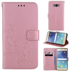 Embossing Rose Flower Leather Wallet Case for Samsung Galaxy J7 2016 J710 - Rose Gold