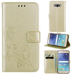Embossing Rose Flower Leather Wallet Case for Samsung Galaxy J7 2016 J710 - Golden